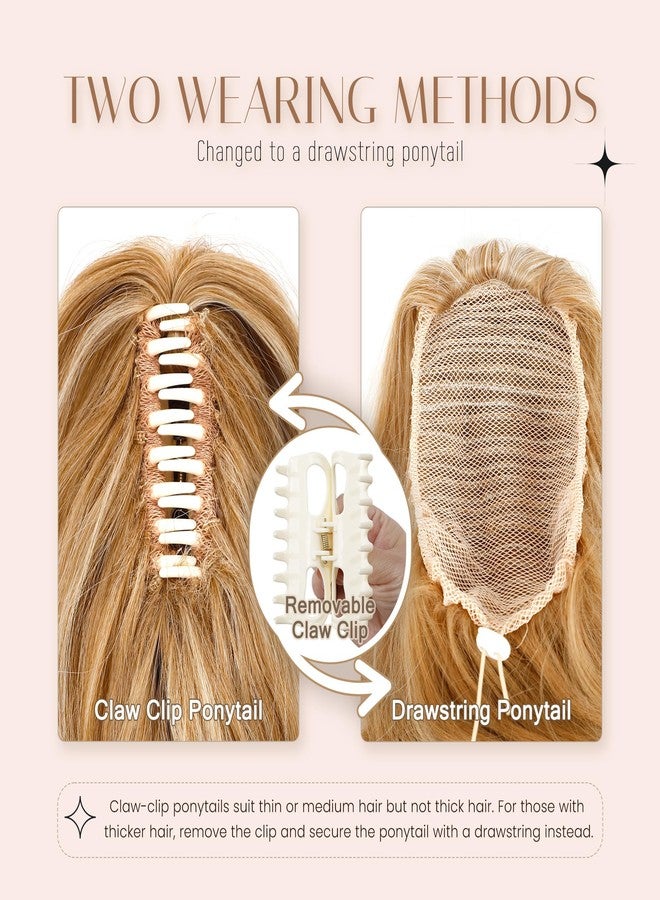 ZAVIDE 14Inches Curly Claw Clip Ponytail Extension Synthetic Hair Extension Ponytail Clip on Ponytail For Women Natural Looking Hairpiece (#12 Honey Blonde Highlights with Light Brown) - Image 3